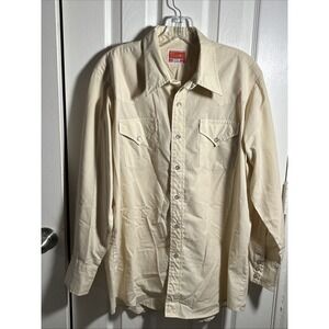 Vintage Ely Plains Western Shirt Mens L Cream Solid Pearl Snap Cowboy